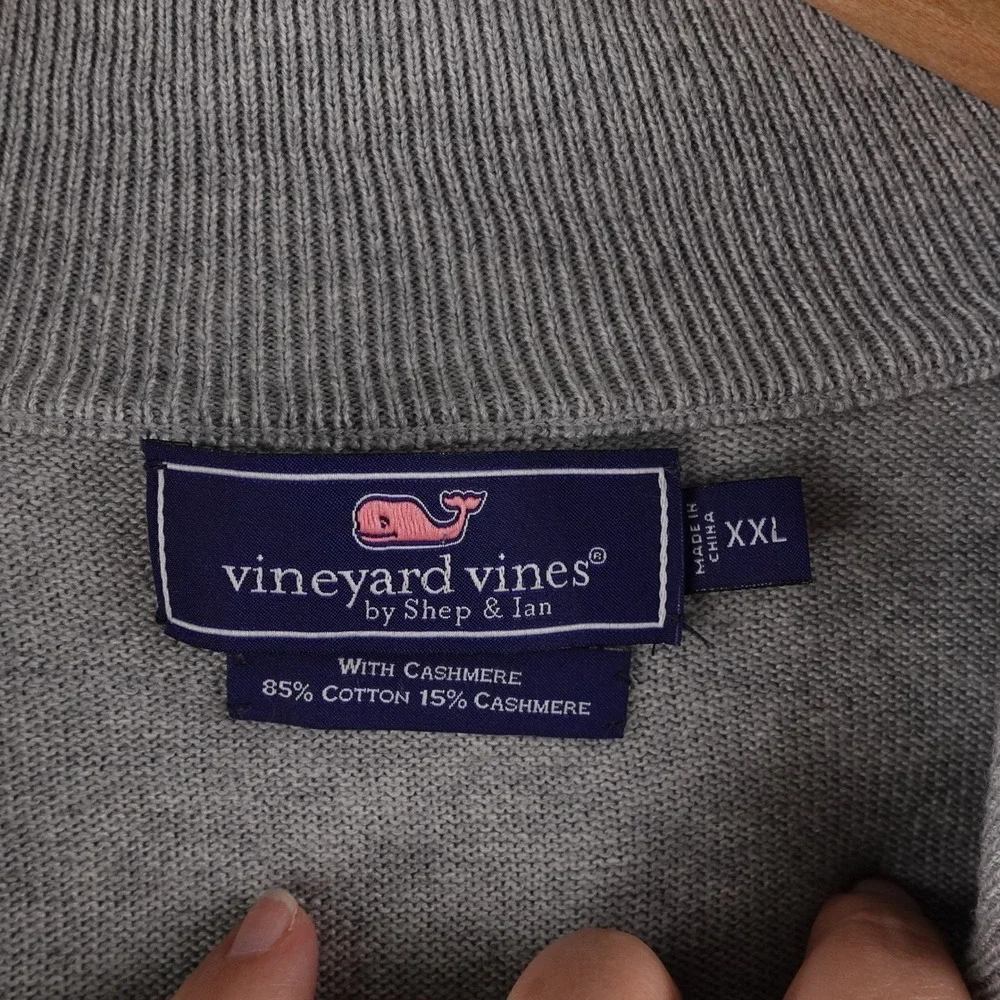 Vineyard Vines Mens Gray Cotton Cashmere‎ 1/4 Zip Mock Neck Sweater XXL